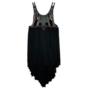 Free People Black and Multicolor Beaded Tank Top